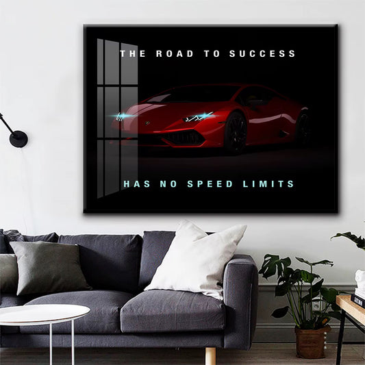 Luxury Lamborghini Motivation Glass Wall Art - The Road to Success -