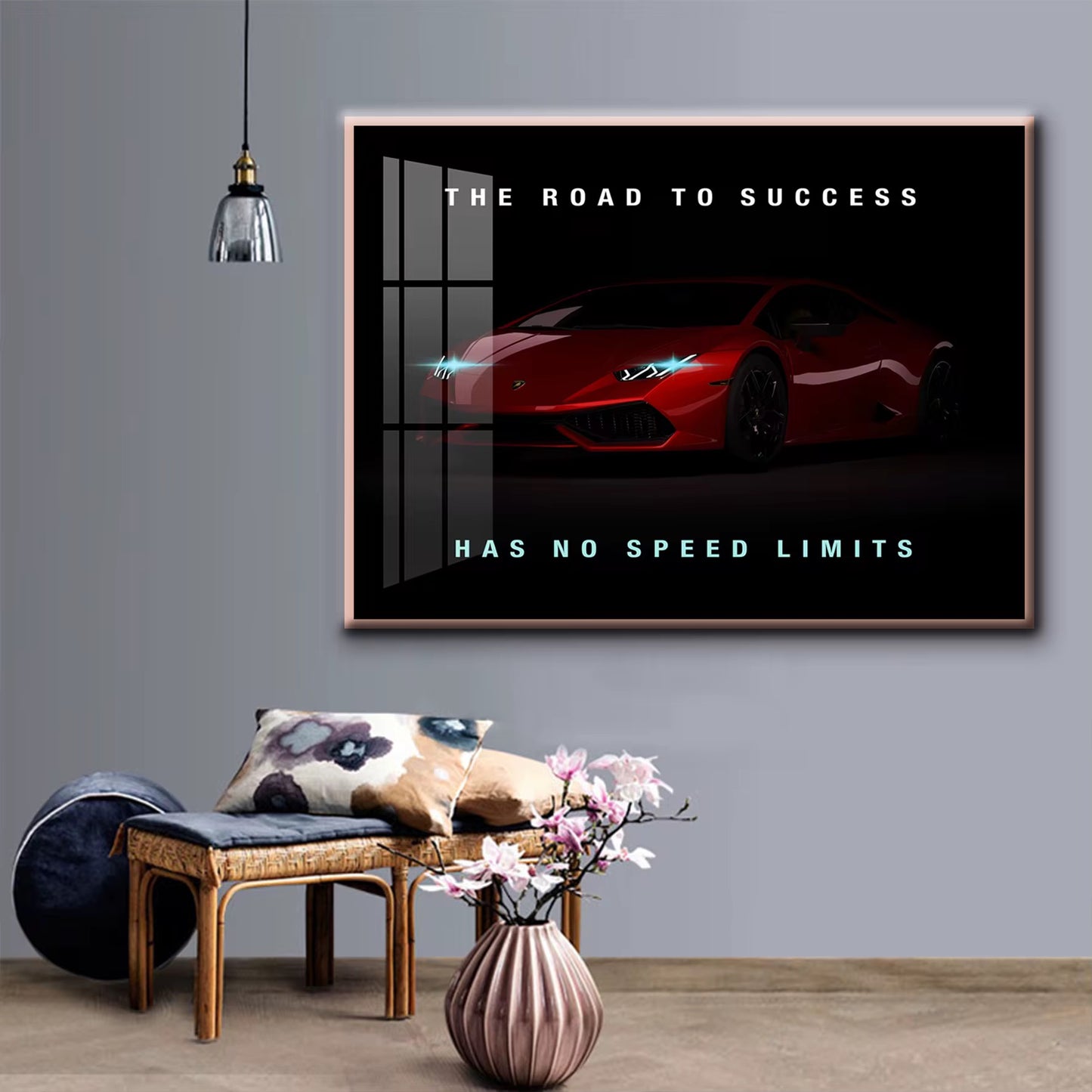 Luxury Lamborghini Motivation Glass Wall Art - The Road to Success -
