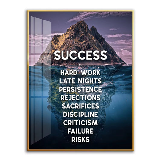 Success Iceberg Motivational Canvas - Hard Work , Sacrifice , Discipline .