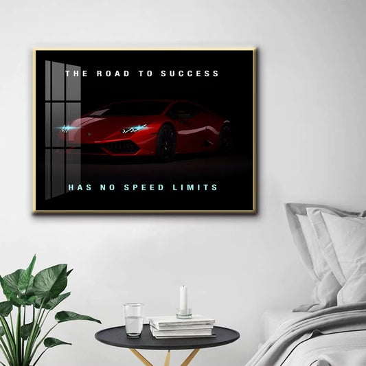 Luxury Lamborghini Motivation Glass Wall Art - The Road to Success -